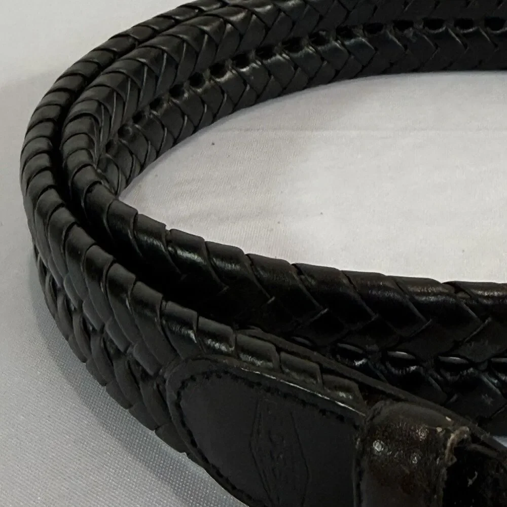 Fossil Mens Black Braided Leather Belt w/ Silver Buckle Size 34